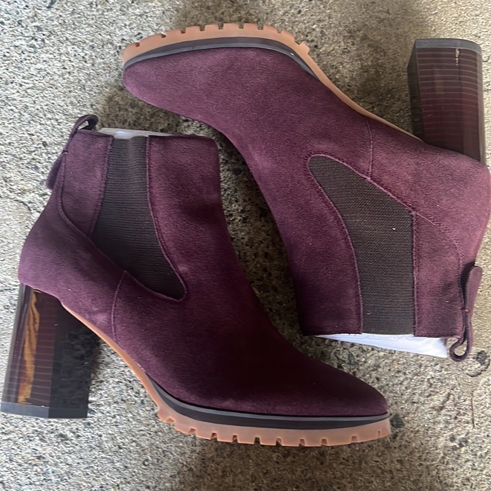 New Sanctuary Ravish Suede Chelsea Heel Boot Burgundy Red Bootie Ankle Lug